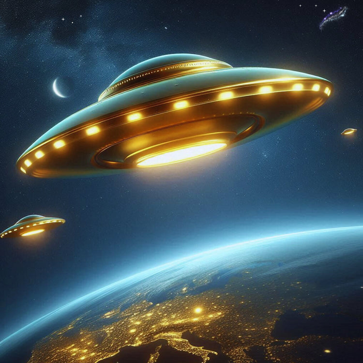 Ein goldenes strahlendes Ufo das glitzert