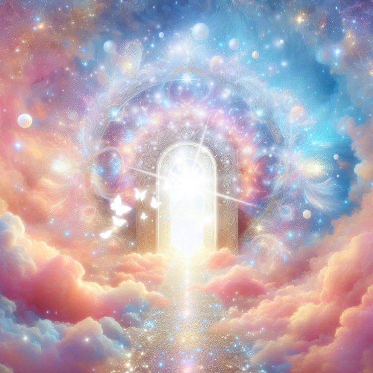 Ein Lichtmandala in einer Regenbogenwolke die glitzert