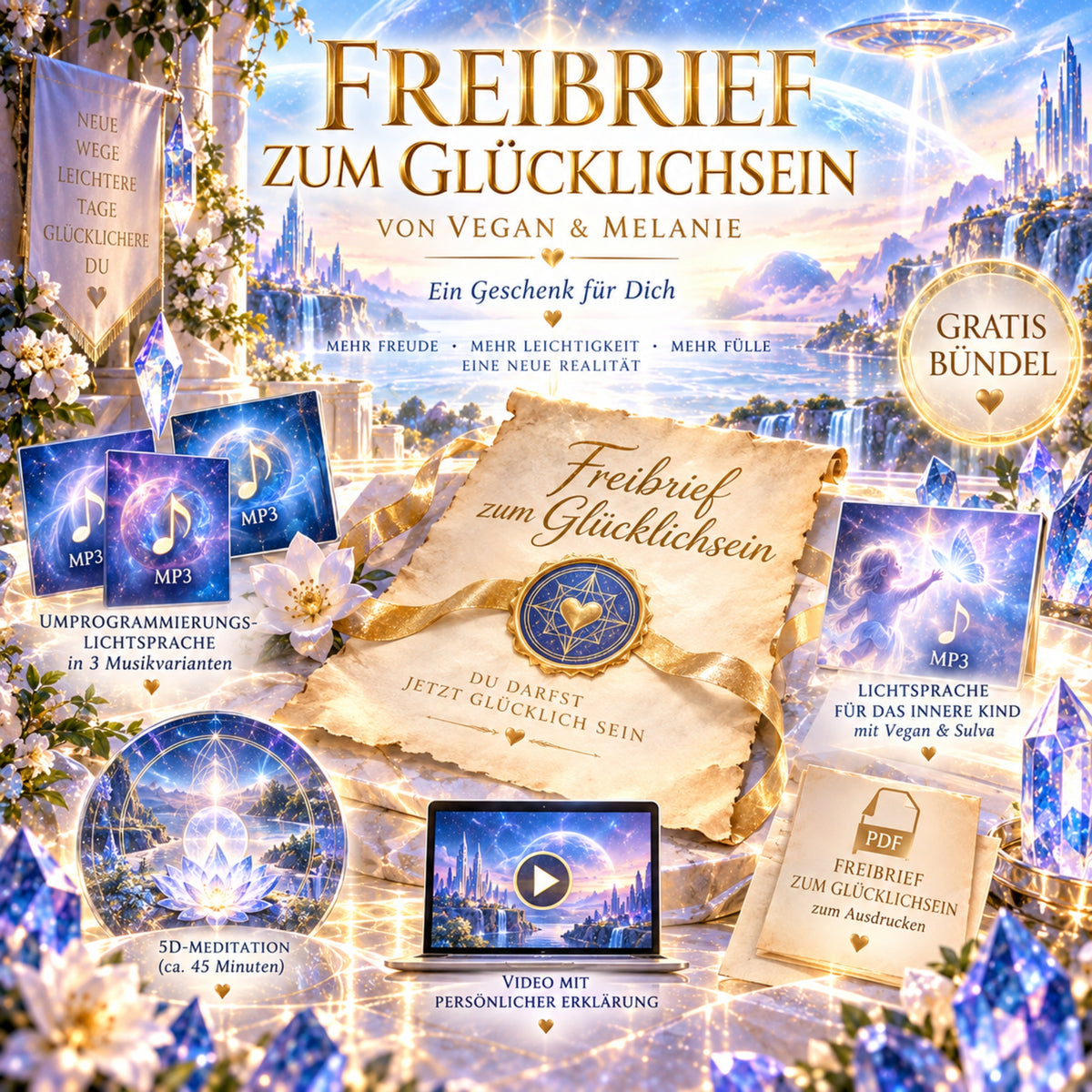 Gratis-Bündel: Freibrief zum Glücklichsein – von Vegan & Melanie - MP3 + PDF + Videolink